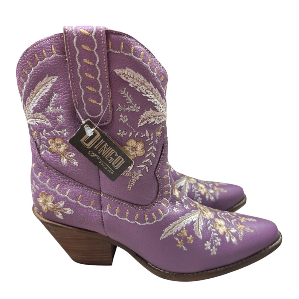 NWT Dingo Primrose Lavender Floral Embroidered Western Boots Leather 8 Boho